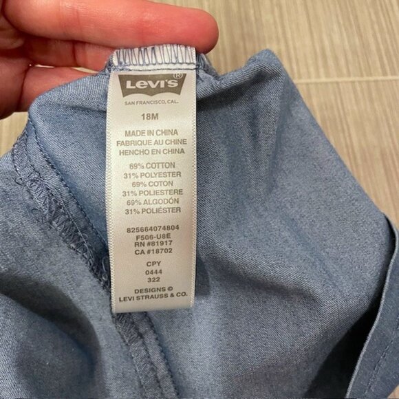 Levi's Baby Girl Toddler Blue Chambray Pinafore Jumper Dress Heart 18 Months - Picture 10 of 11